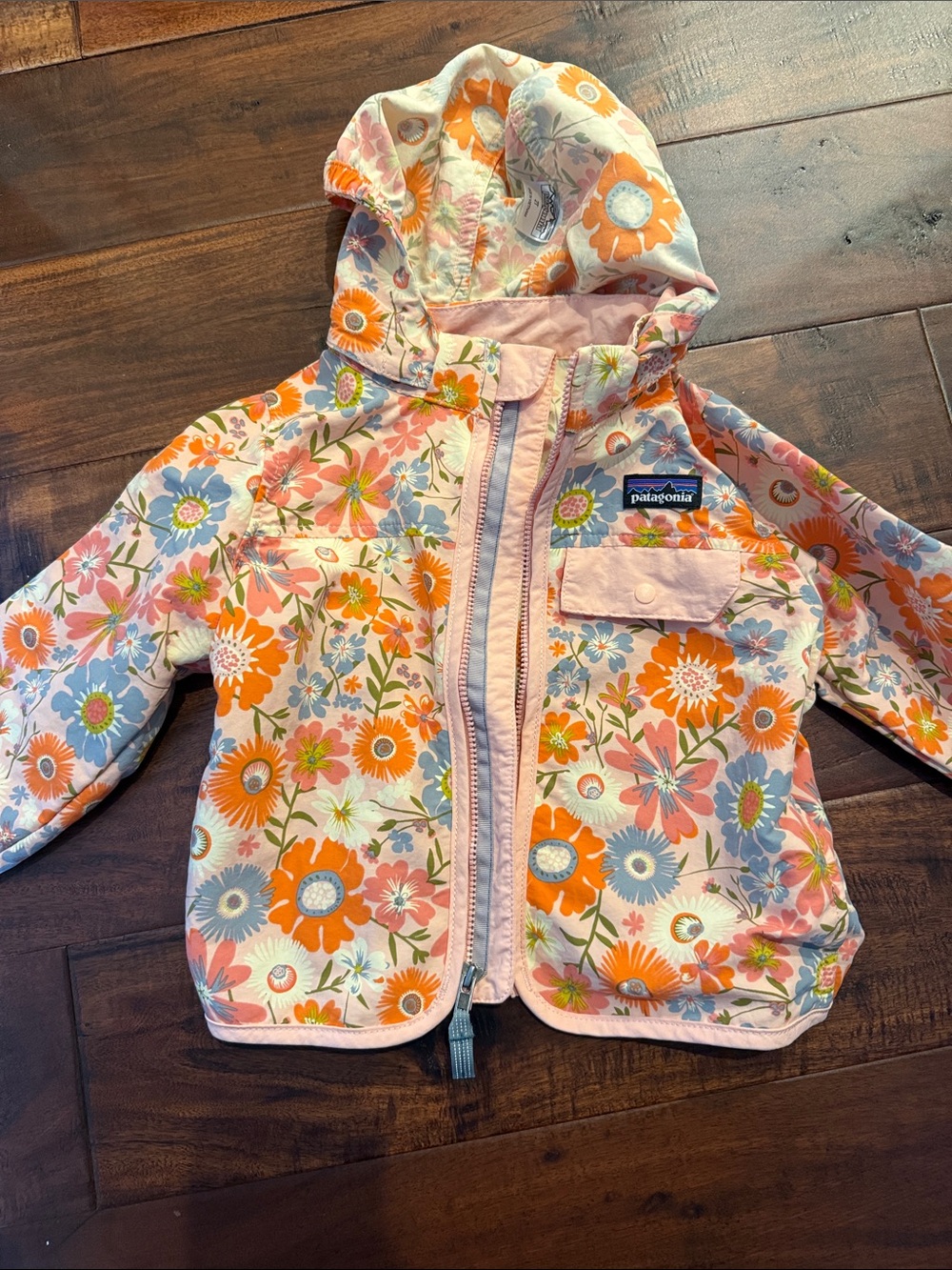 Patagonia Kids Floral Hooded Raincoat in Pink, Orange & Blue